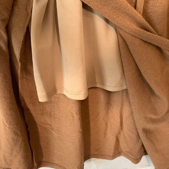 Fraiche by J Crossover Tie Front Midi Long Sleeve Dress Brown Size Small - Picture 3 of 7